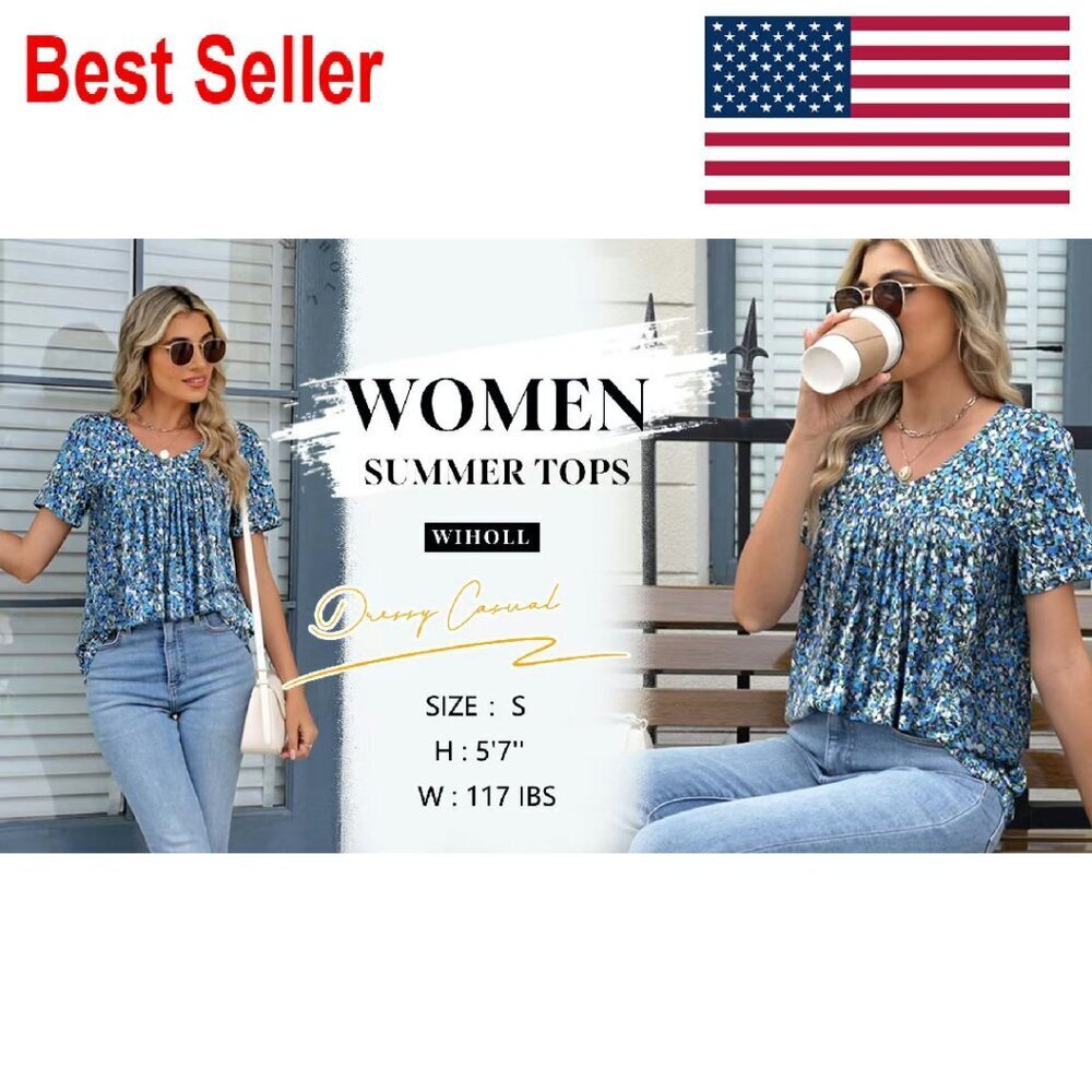 V-Neck Pleated Blouse Elegant Casual Summer Tops Lightweight Flowy Chic - Picture 8 of 8
